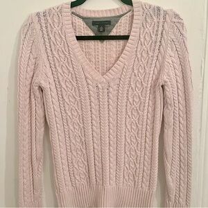 Tommy Hilfiger Cable Knit Pure Cotton V-neck Sweater Pastel Pink in Size Medium